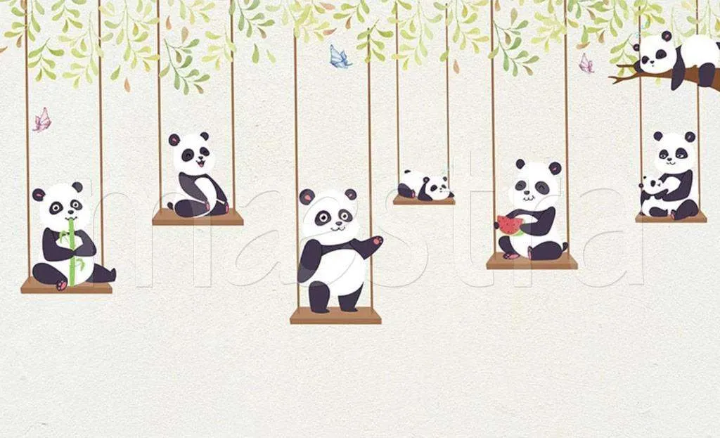 Фотообои в интерьере панды на качелях  15-058 фото