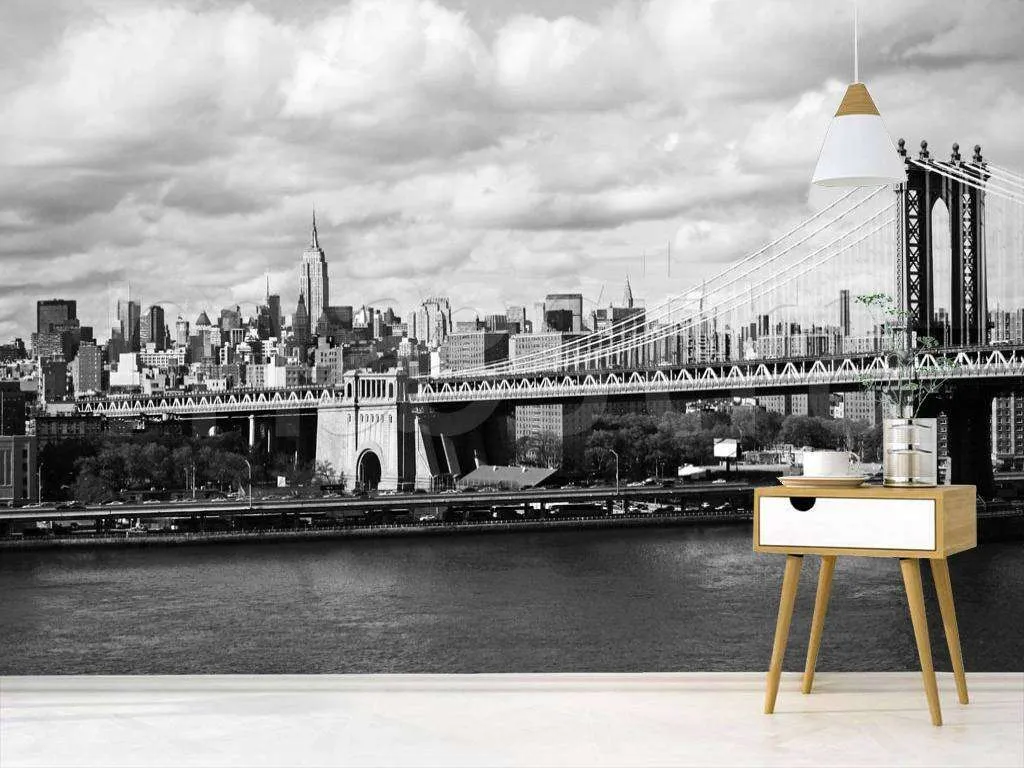 Фотообои в интерьере черно белый бруклинский мост  9-797 фото