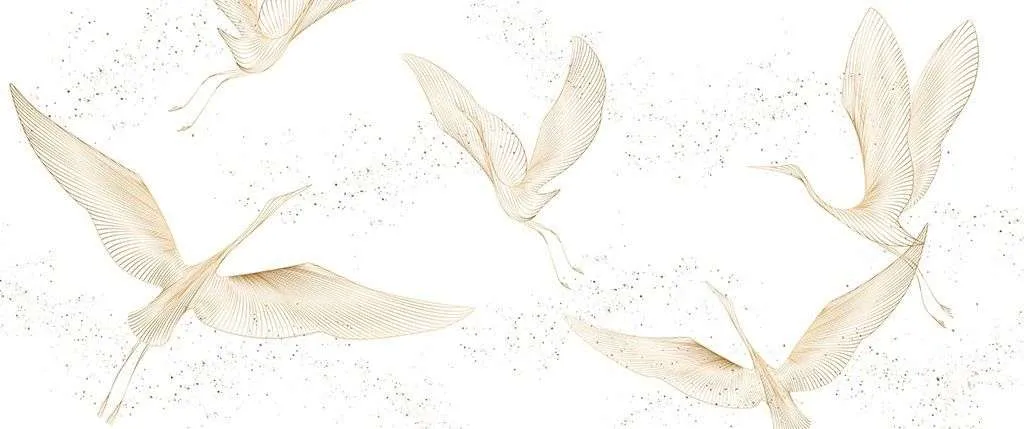 Фотообои в интерьере журавли золотистые летят  9-2103 фото