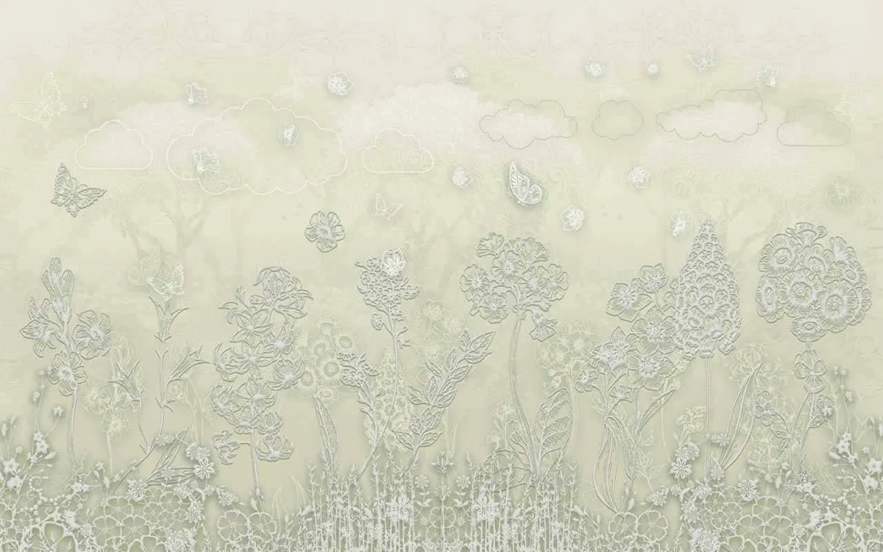 Фотообои в интерьере зеленое поле с цветами  13-120 фото