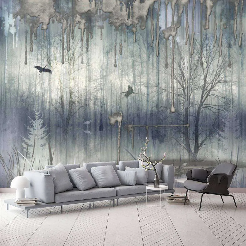 Фотообои в интерьере лес в дожде  13-045 фото