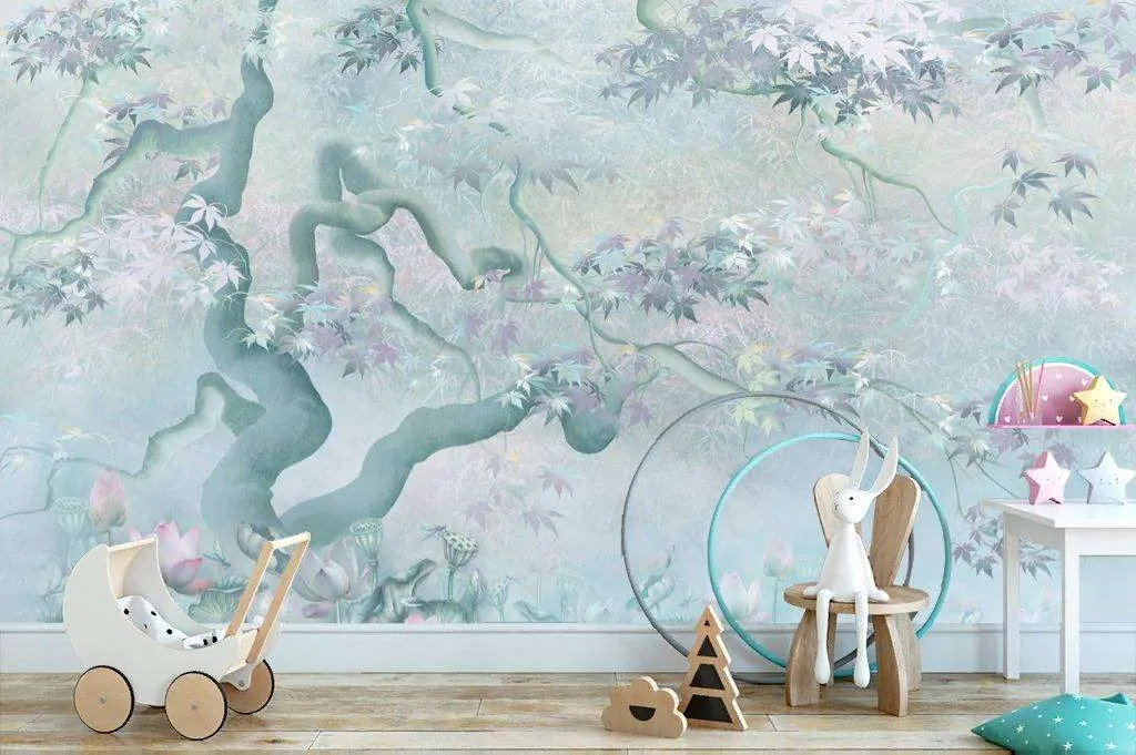 Фотообои в интерьере дерево в листьях  13-198 фото