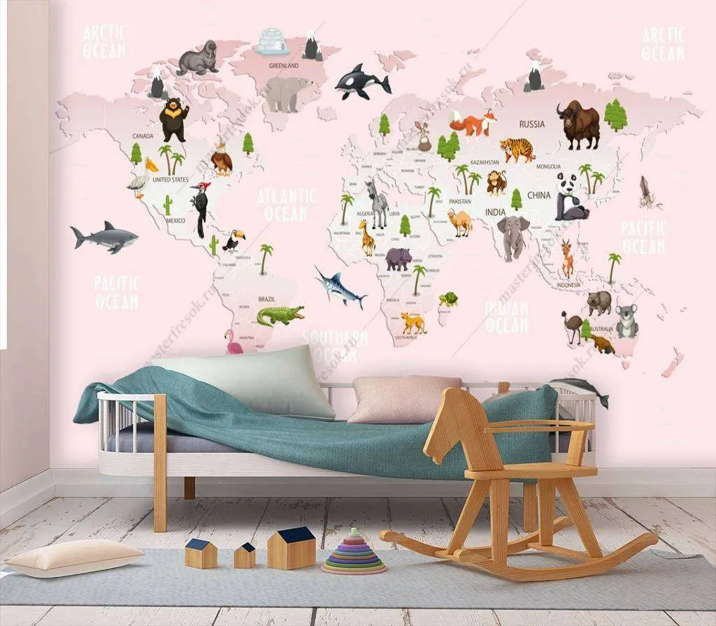 Фотообои Бесшовные обои на стену:  Карта мира розовая. Артикул: 12-779  