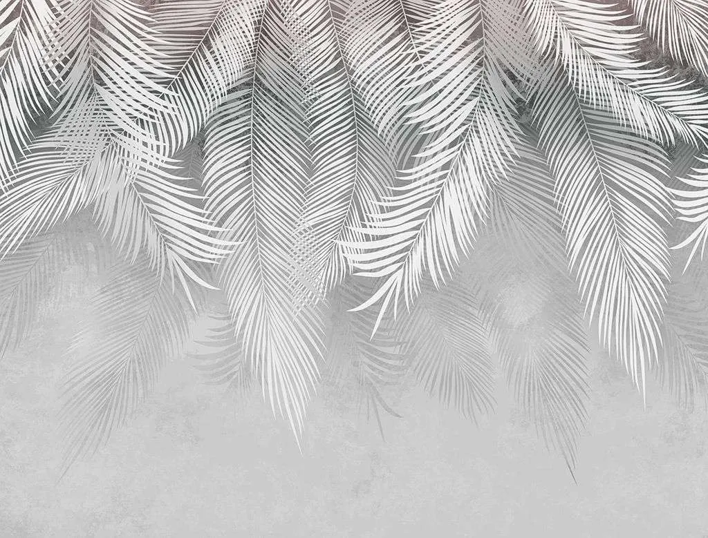 Фотообои в интерьере листья нежно серые  14-334 фото