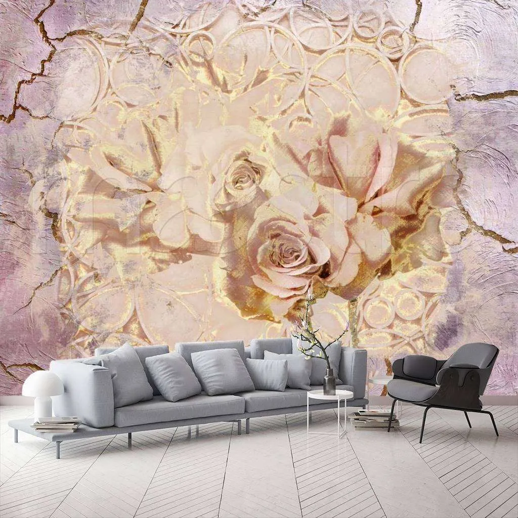 Фотообои в интерьере розы в кракелюре  7-561 фото