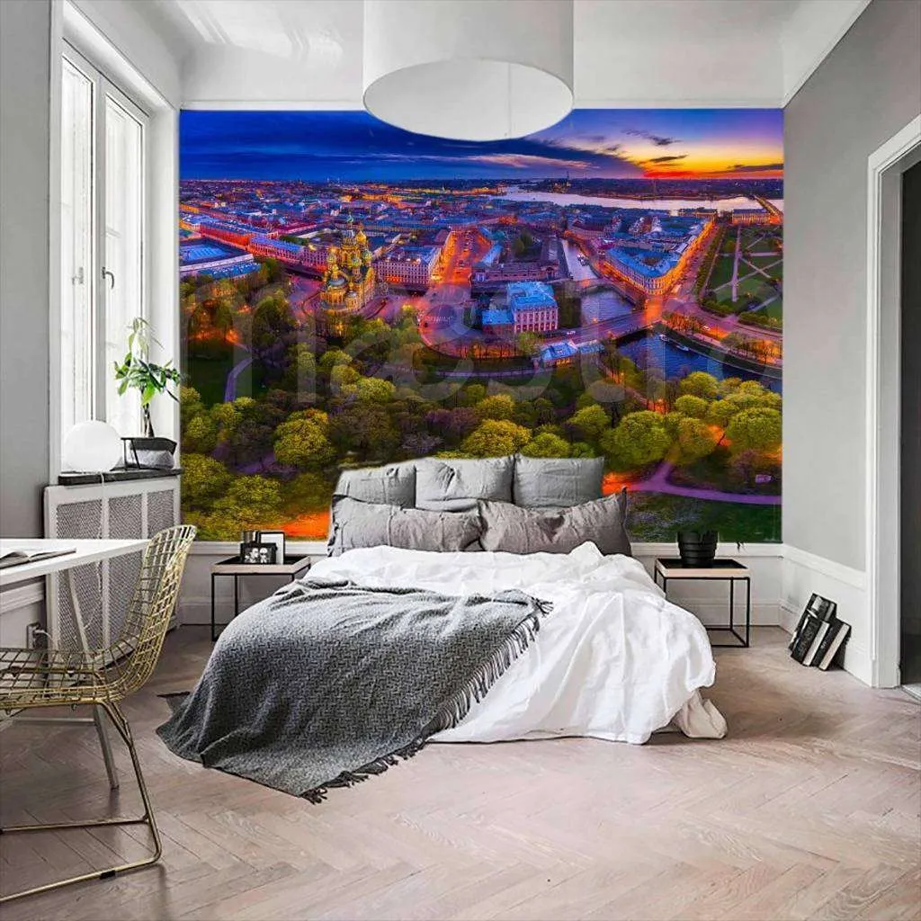 Фотообои в интерьере питер в ночных огнях  9-680 фото