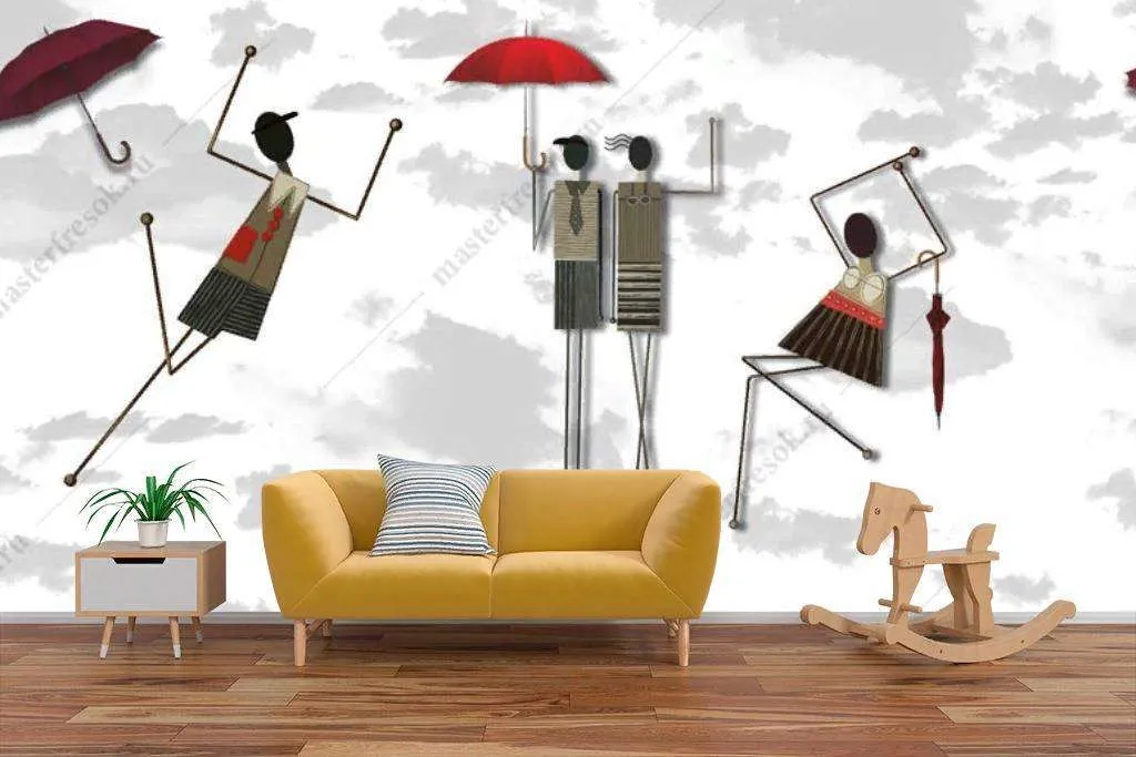 Фотообои в интерьере красные зонтики  14-164 фото