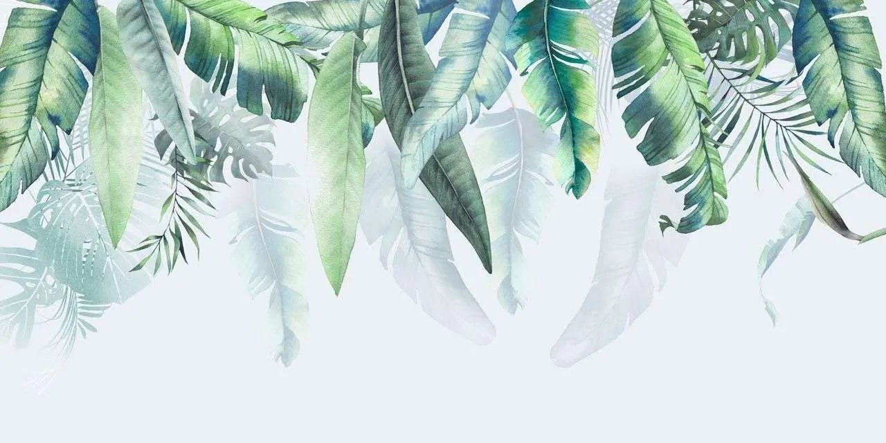 Фотообои в интерьере тропические листья сверху  13-504 фото