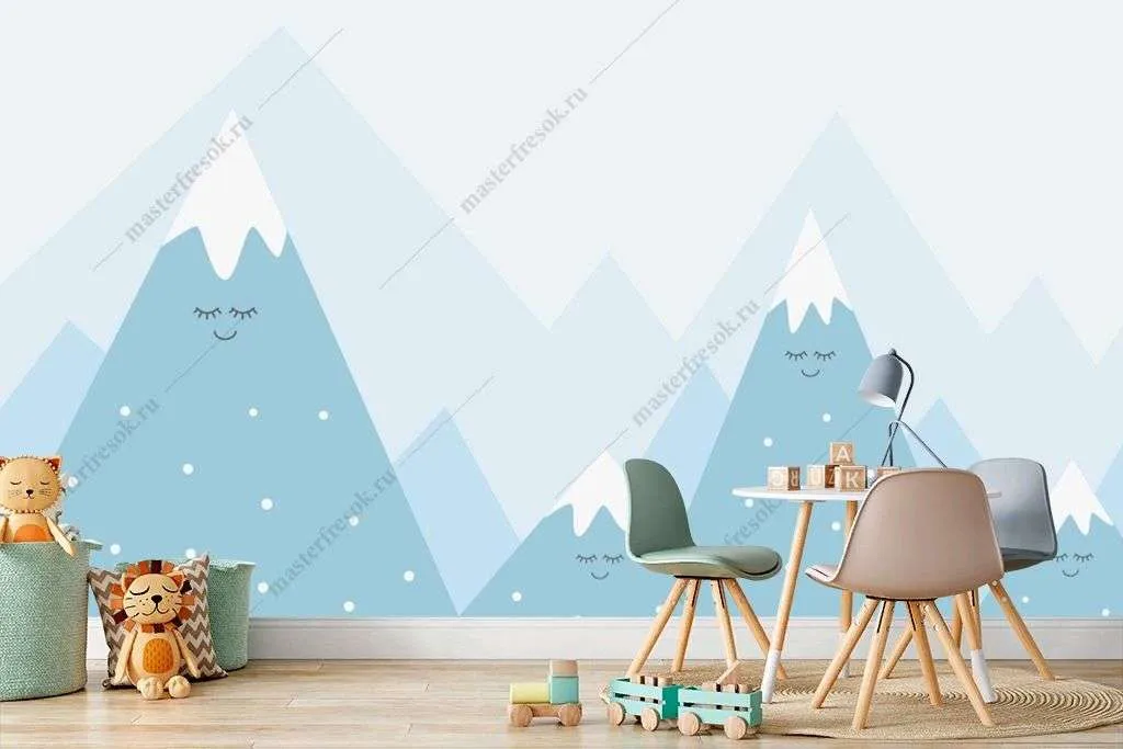 Фотообои в интерьере голубые горные хребты  14-351 фото