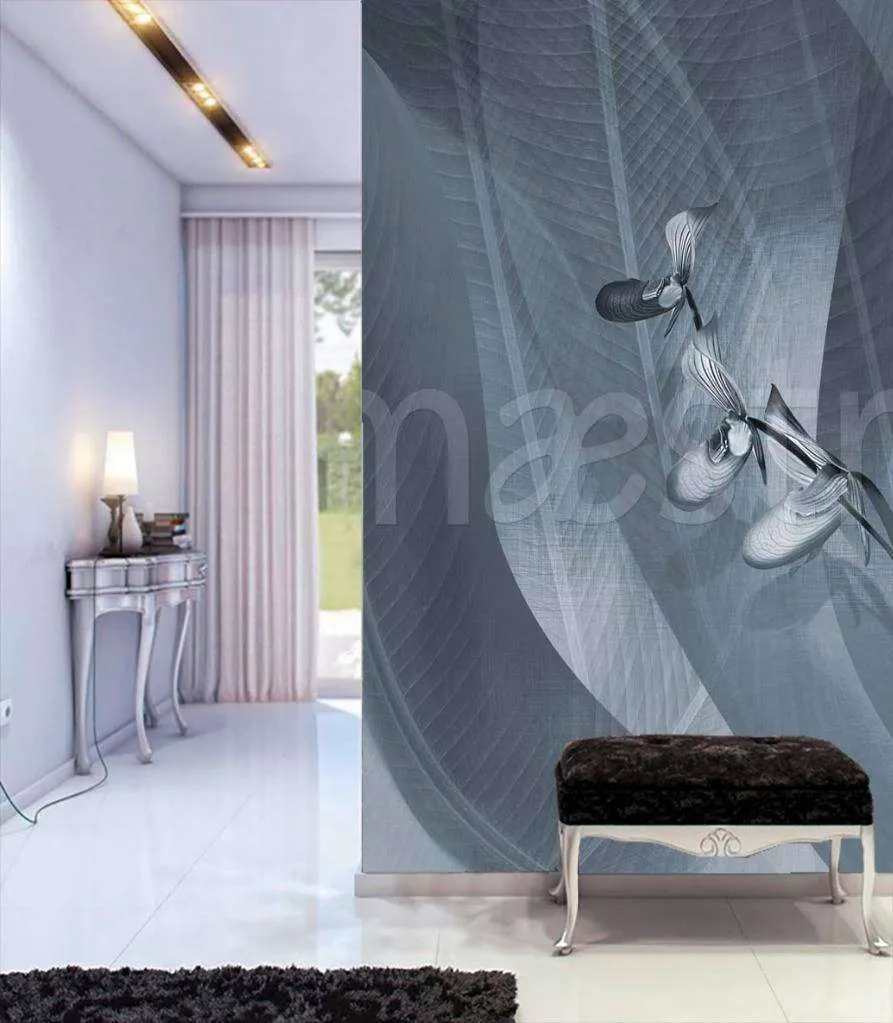 Фотообои Орхидея на фоне абстрактных листьев в серых тонах  7-856