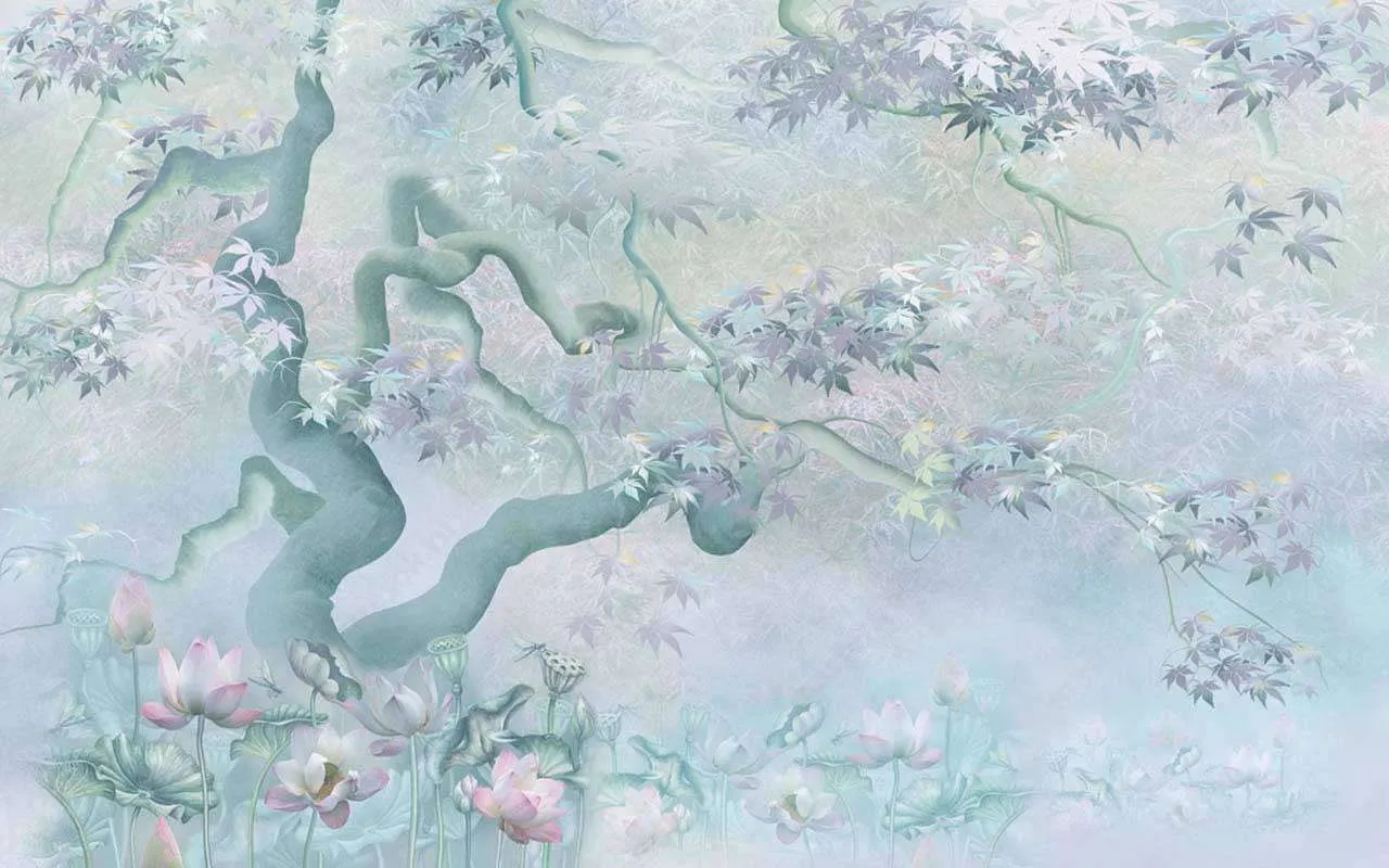 Фотообои в интерьере дерево в листьях  13-198 фото