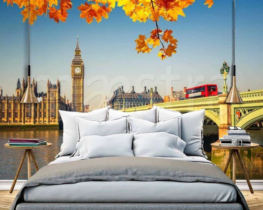 Фотообои в интерьере желтая листва в лондоне  9-502 фото