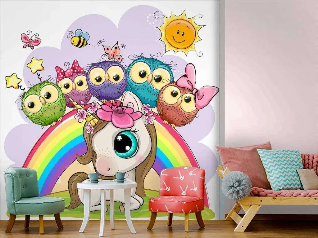 Фотообои в интерьере единорог с совушками  12-604 фото