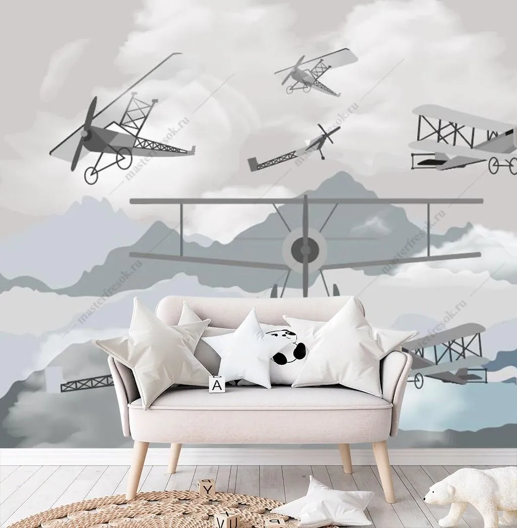Фотообои в интерьере авиация в горах  14-383 фото