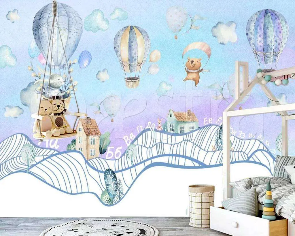 Фотообои в интерьере зверюшки на воздушном шаре  7-972 фото