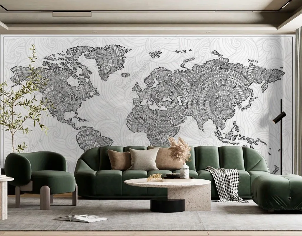 Фотообои в интерьере карта в гостиную  9-1773 фото
