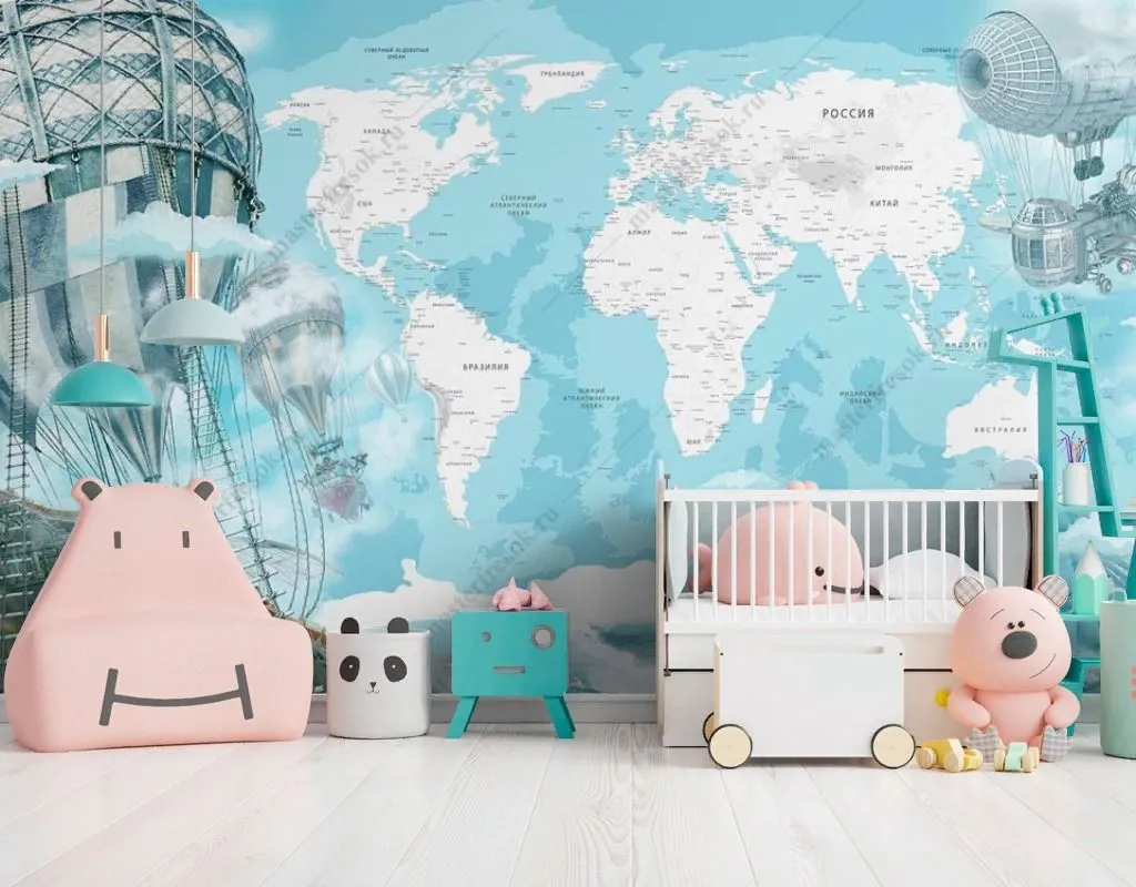 Фотообои в интерьере карта на фоне моря  14-522 фото