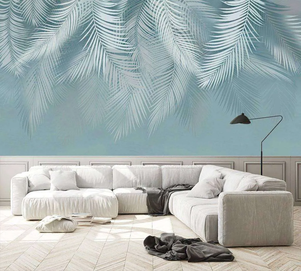 Фотообои в интерьере свисающие листья пальмы  13-244 фото