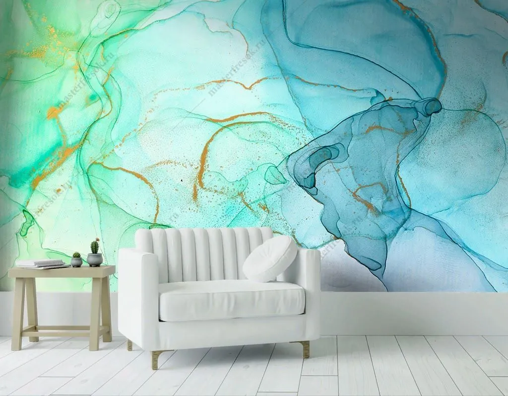Фотообои в интерьере флюид арт зеленый с голубым  9-1788 фото