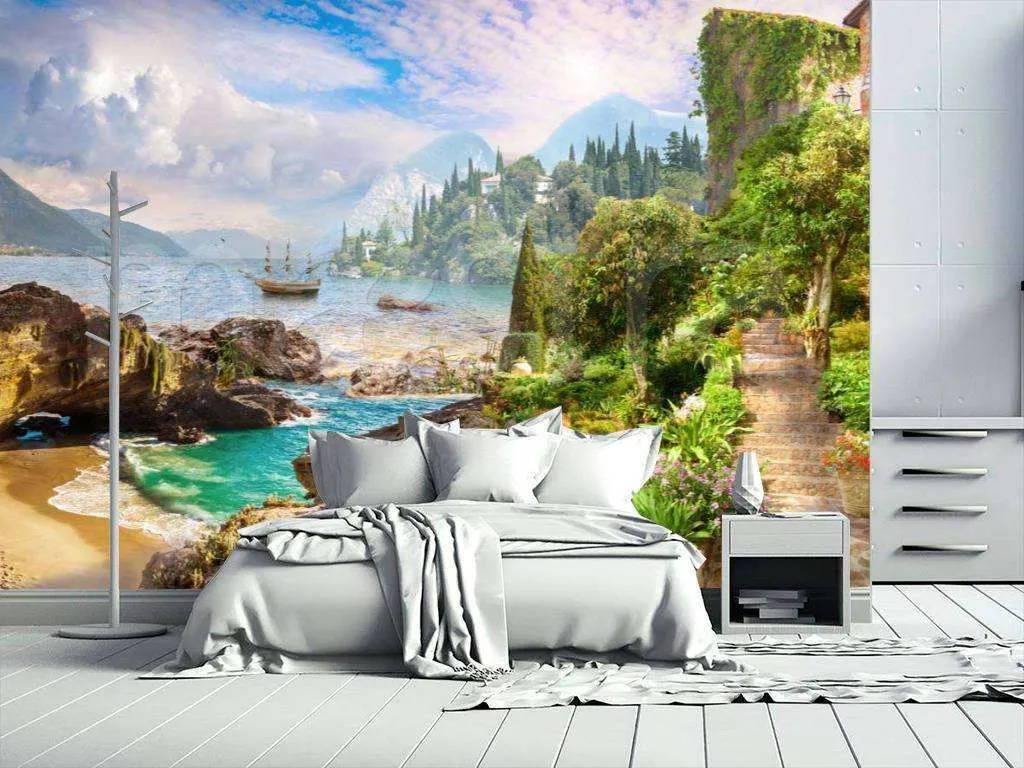 Фотообои Парк с видом на скалистый берег  7-039