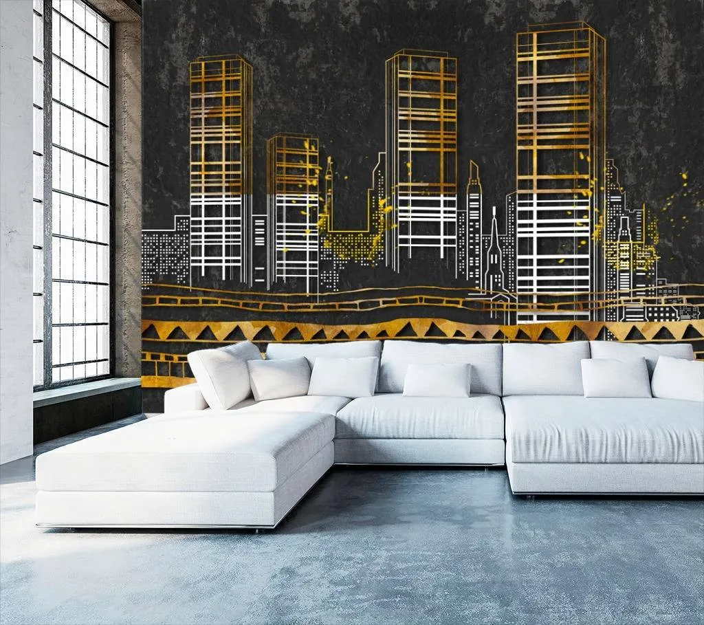 Фотообои в интерьере город рисунок темный  10-687 фото