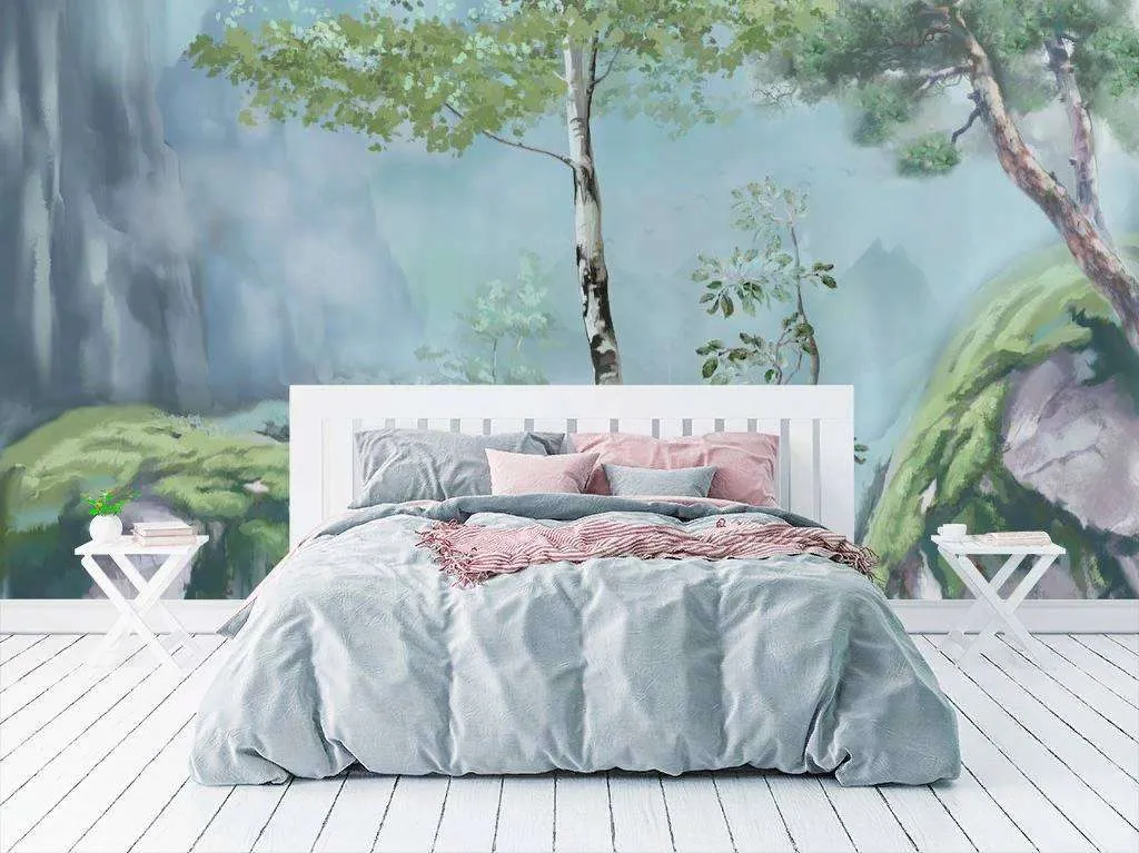 Фотообои в интерьере лес акварель  13-291 фото