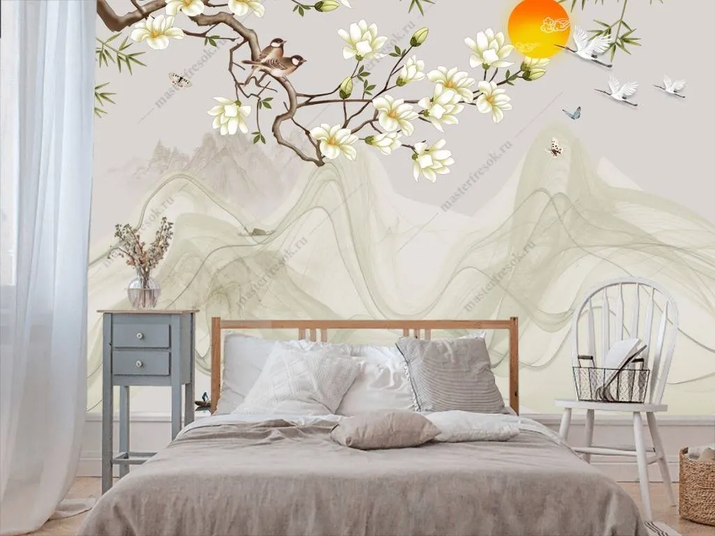 Фотообои в интерьере 3д китайский пейзаж  10-629 фото