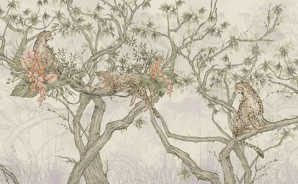 Фотообои в интерьере китайская живопись гепард  14-449 фото