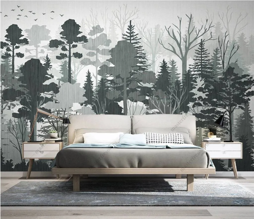 Фотообои в интерьере лесной силуэт  15-857 фото