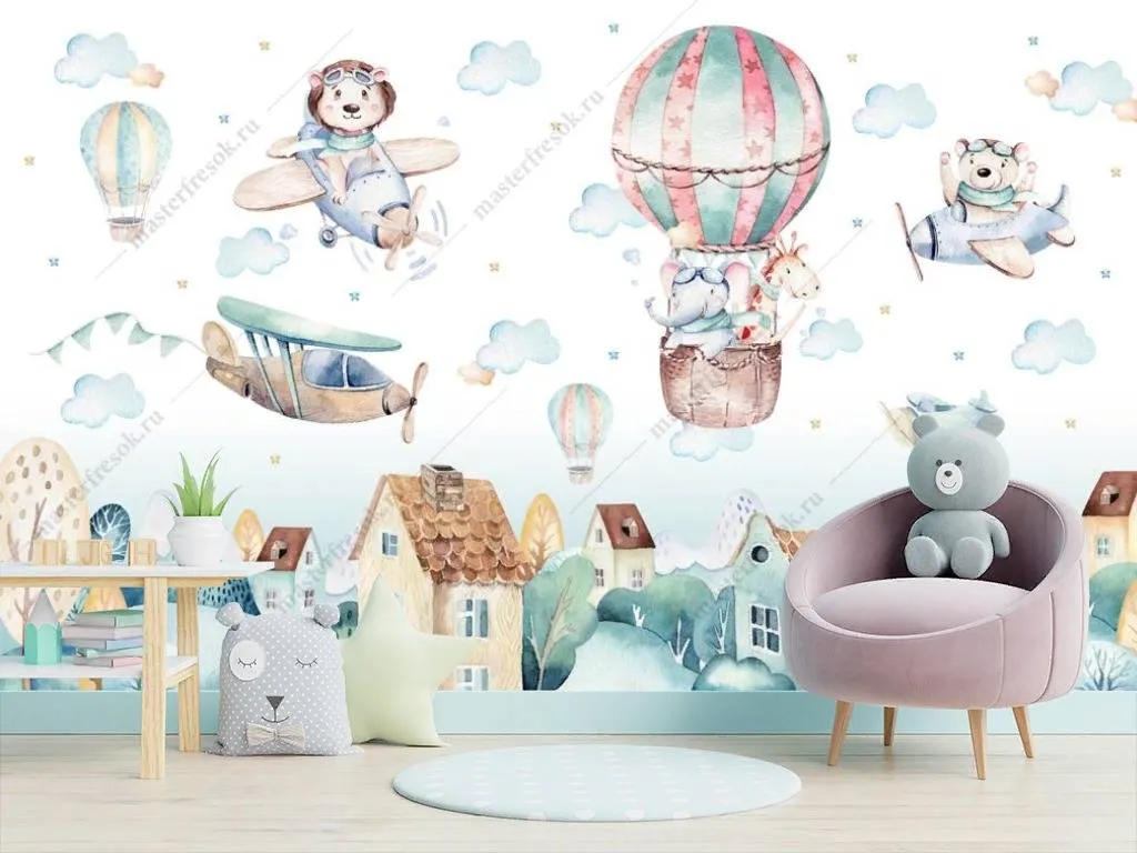 Фотообои Воздушный шар над городком  14-155