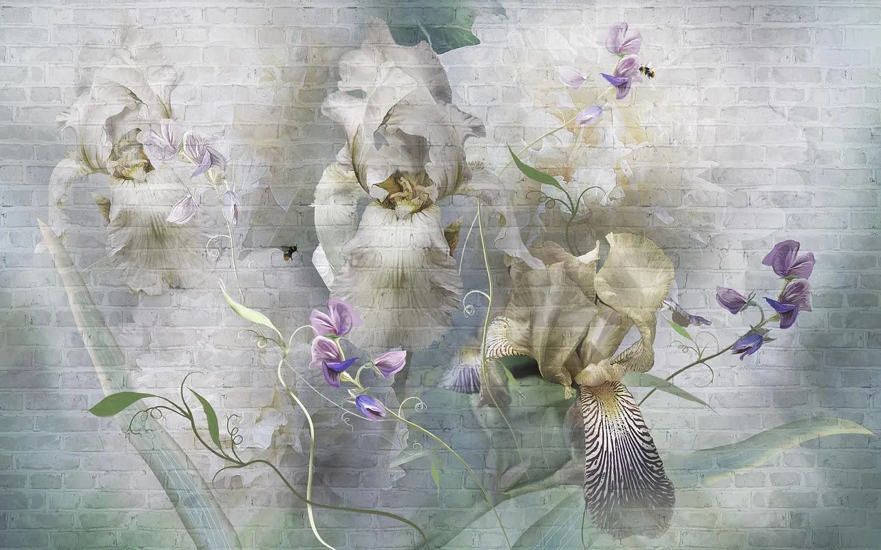 Фотообои в интерьере цветочный букет в дымке  13-469 фото