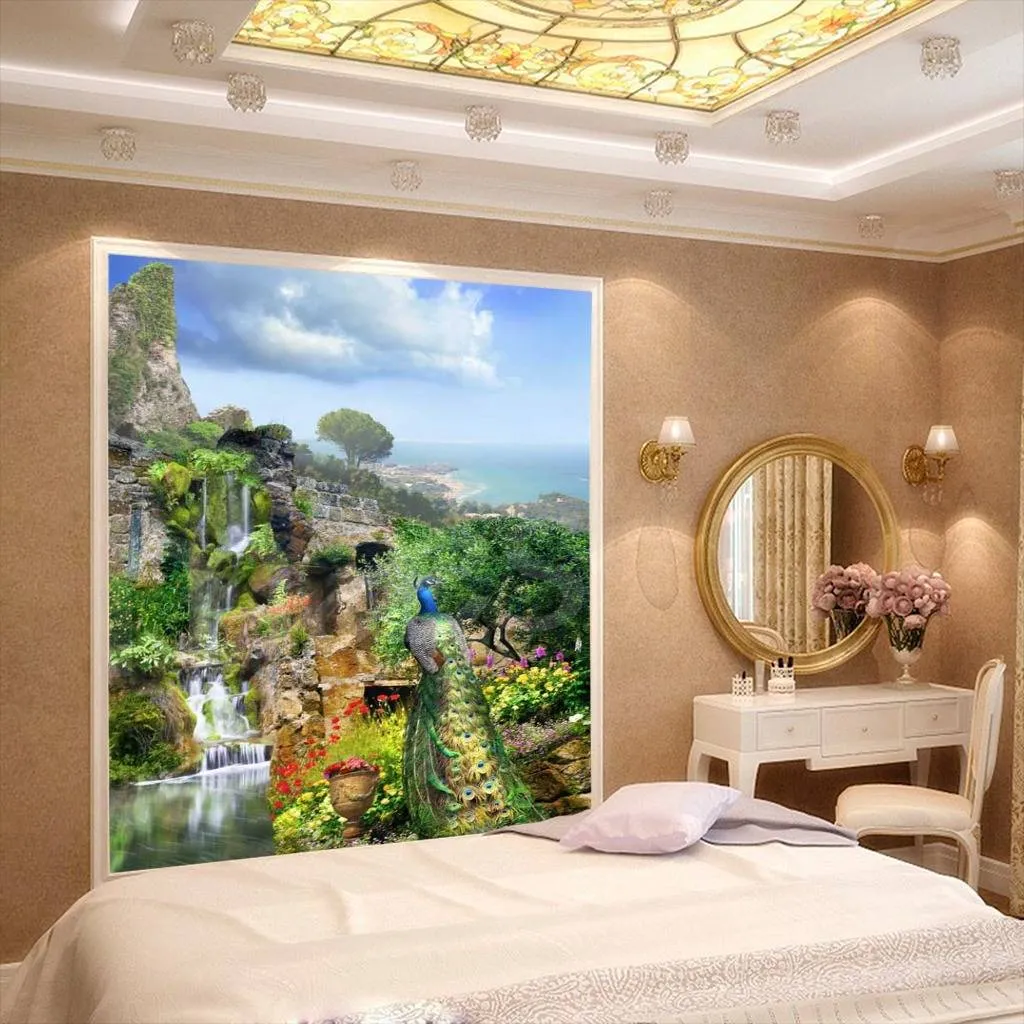 Фотообои в интерьере 3д водопад  7-107 фото