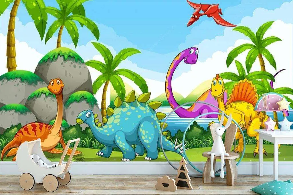 Фотообои в интерьере динозавры в лесу  15-629 фото