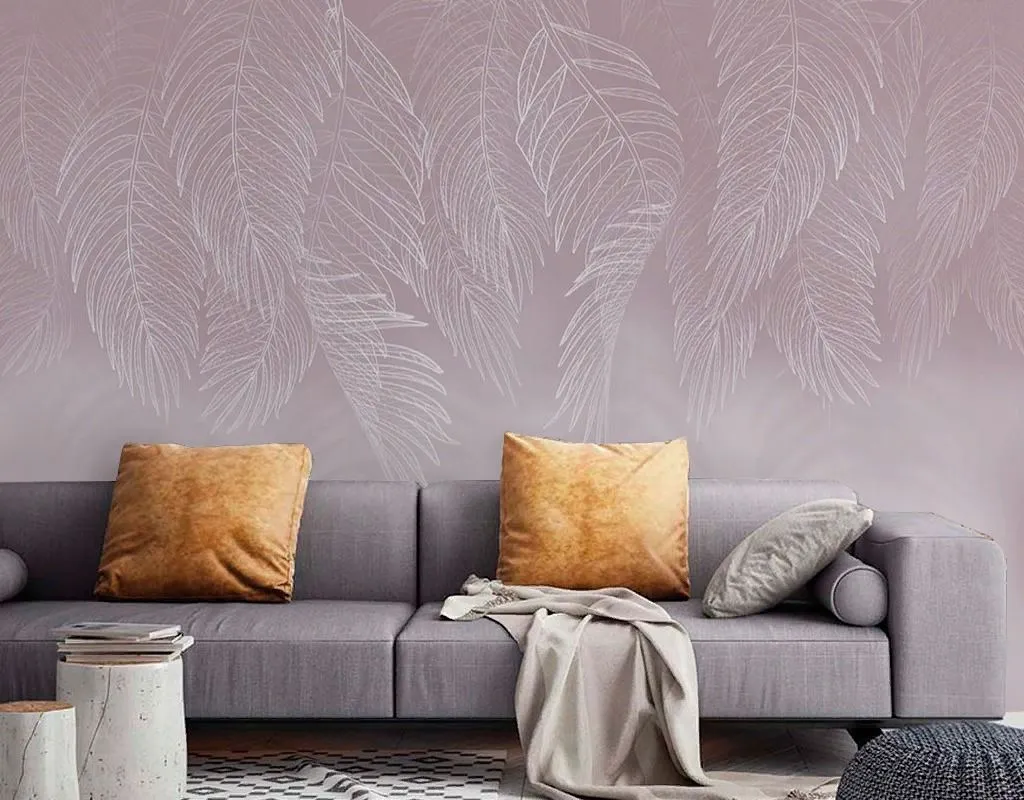 Фотообои в интерьере 3д листики на розовом фоне   14-755 фото