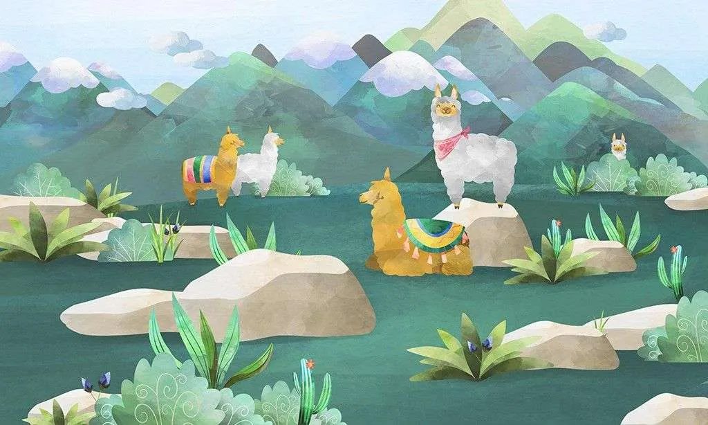 Фотообои в интерьере детские. альпаки гуляют  12-1617 фото