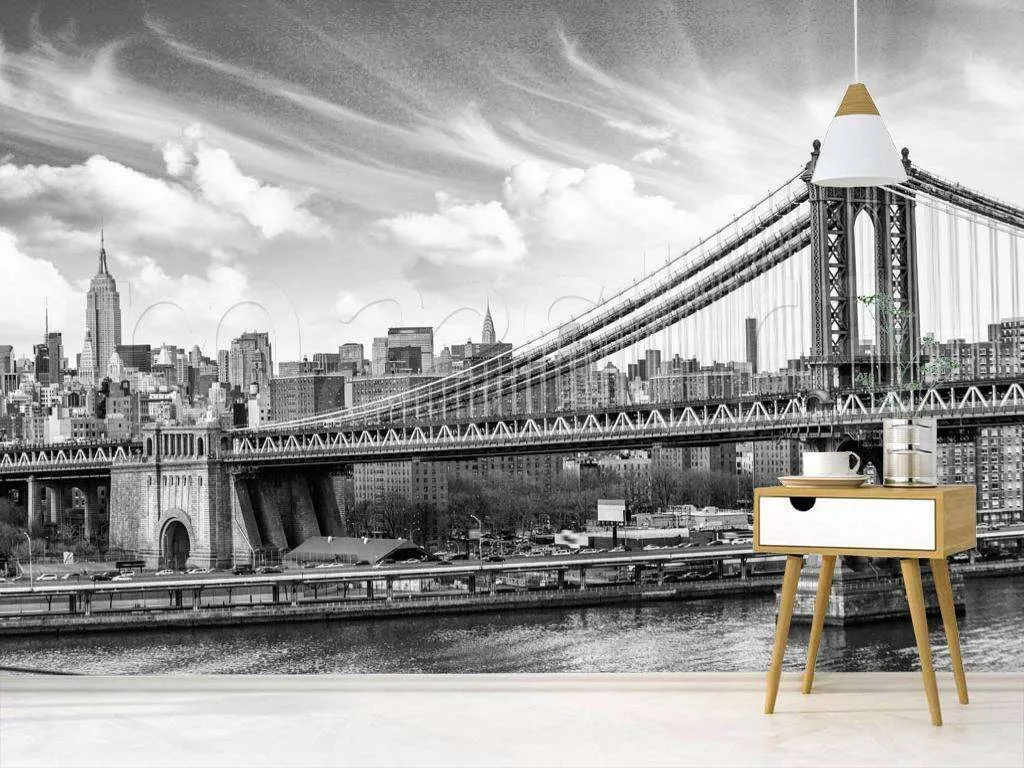 Фотообои в интерьере мост черно белый до бруклина  9-811 фото
