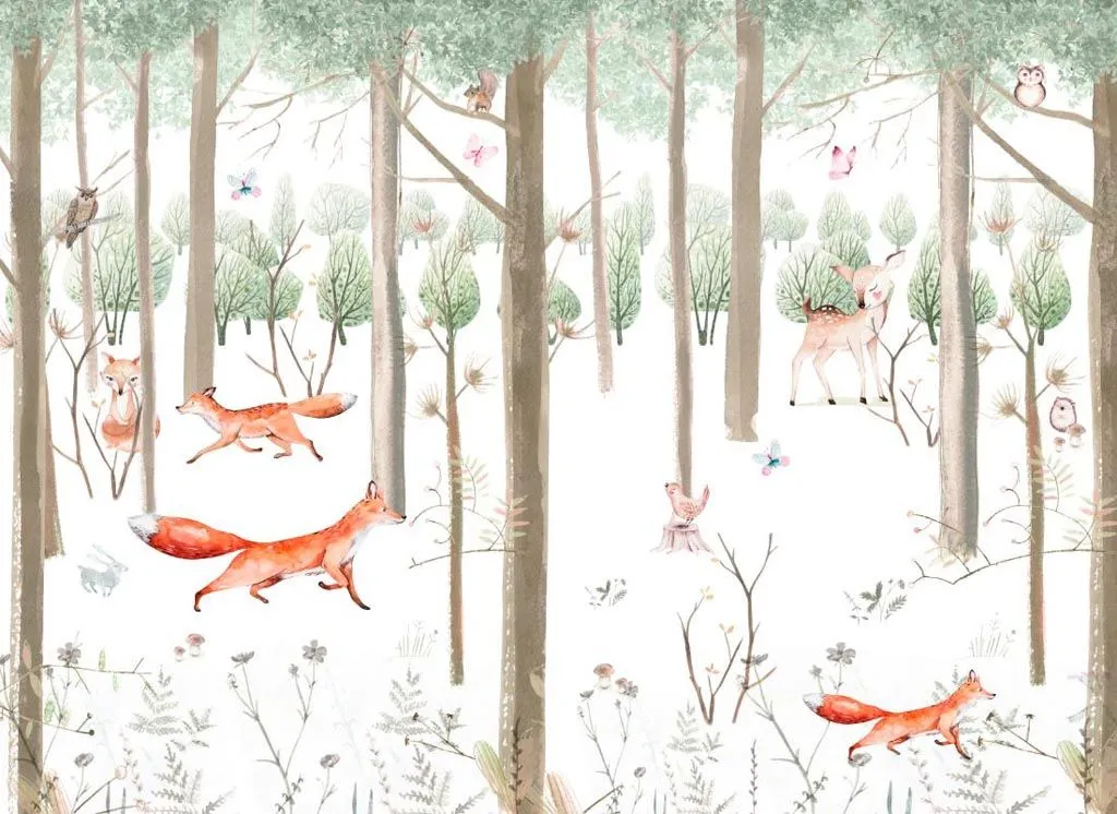 Фотообои в интерьере лисы в лесу  12-1239 фото