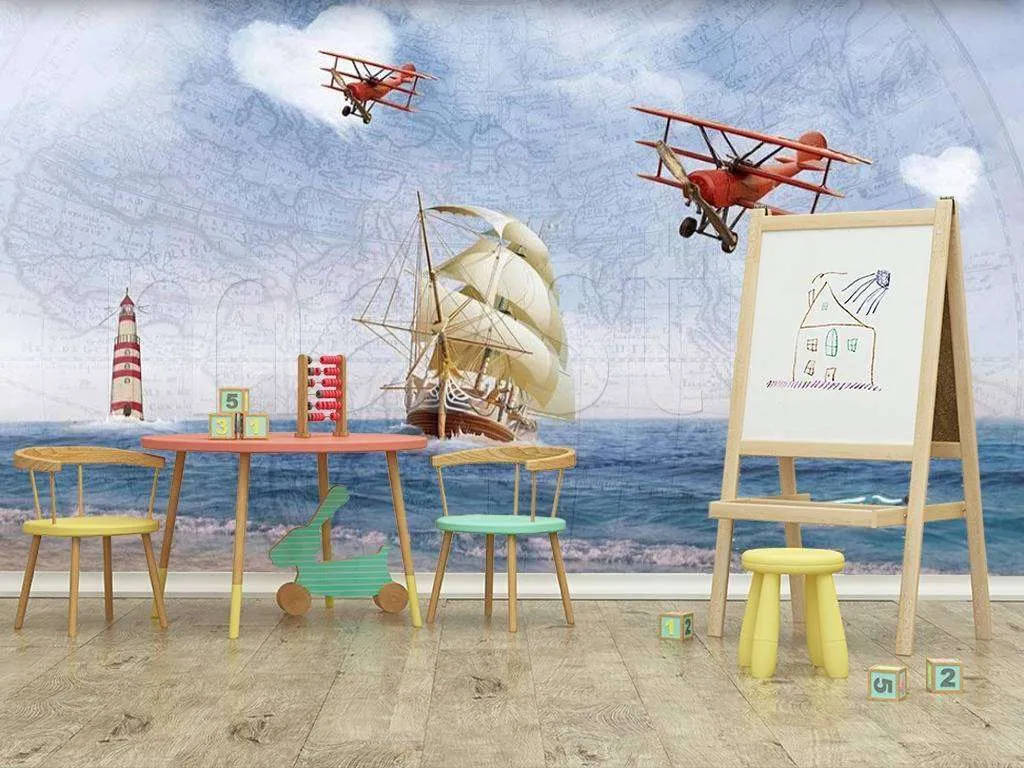 Фотообои в интерьере кораблик в море  15-105 фото