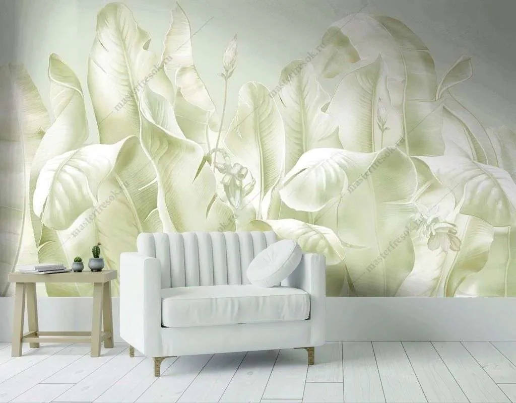 Фотообои в интерьере листья пастель  13-563 фото