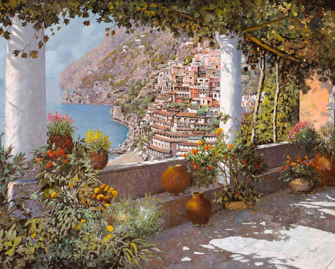 Фотообои в интерьере вид на красивое море с набережной  8-076 фото