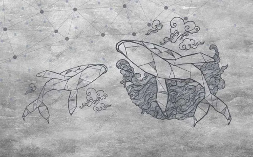 Фотообои в интерьере кит и геометрия  16-036 фото