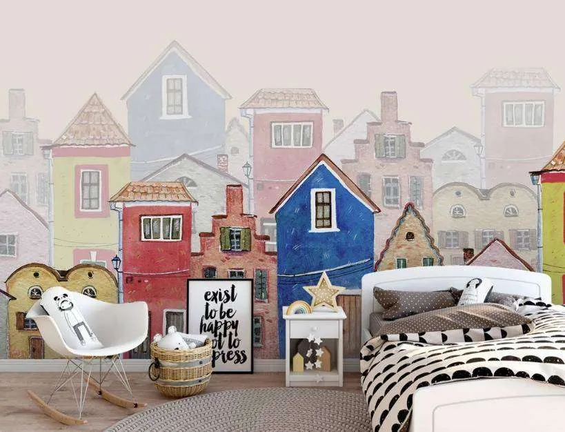 Фотообои в интерьере городок в тумане  15-206 фото