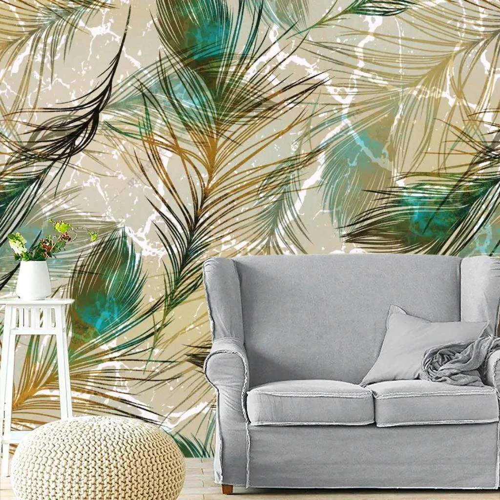 Фотообои в интерьере перья павлина  14-135 фото