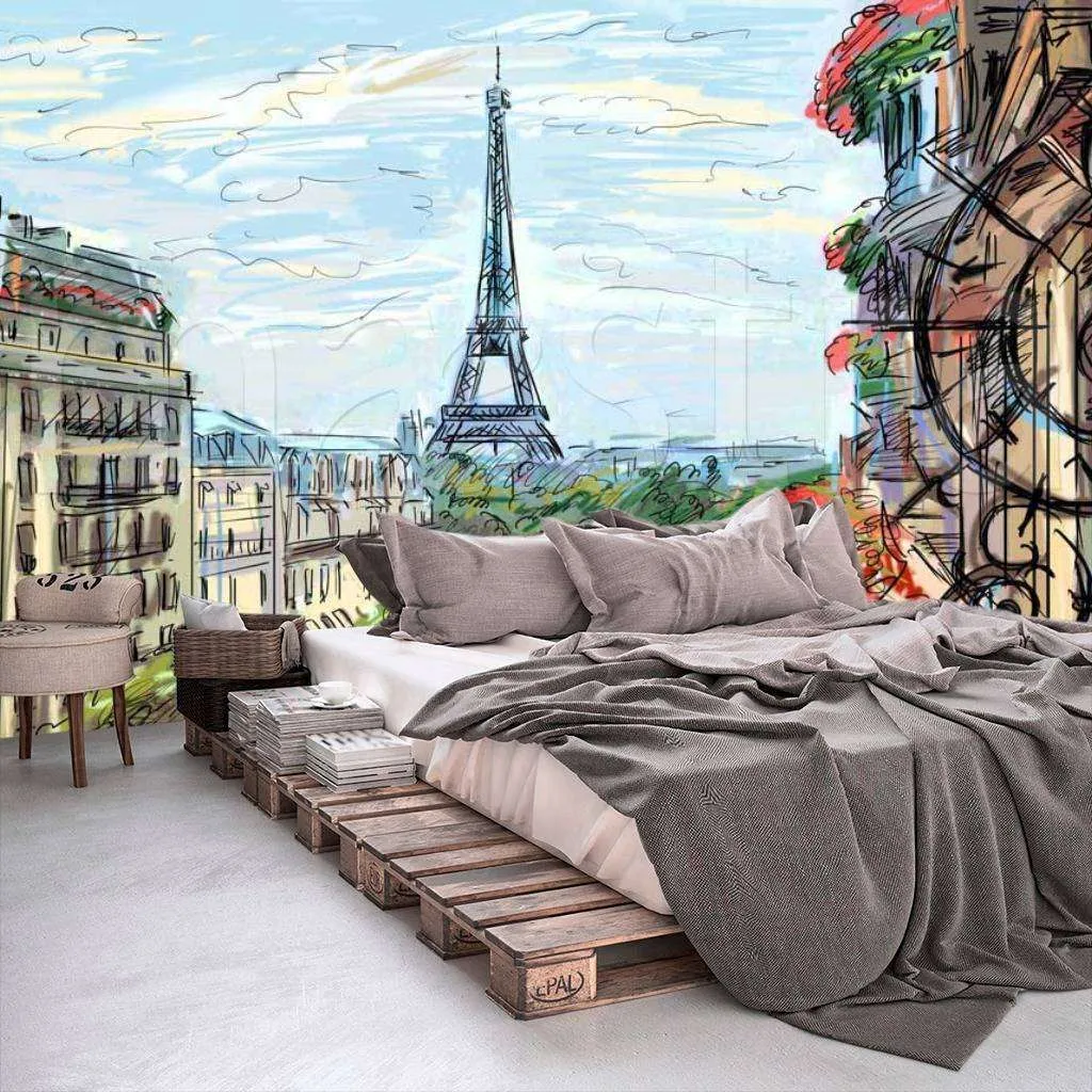 Фотообои в интерьере сказочный париж с цветами  6-101 фото