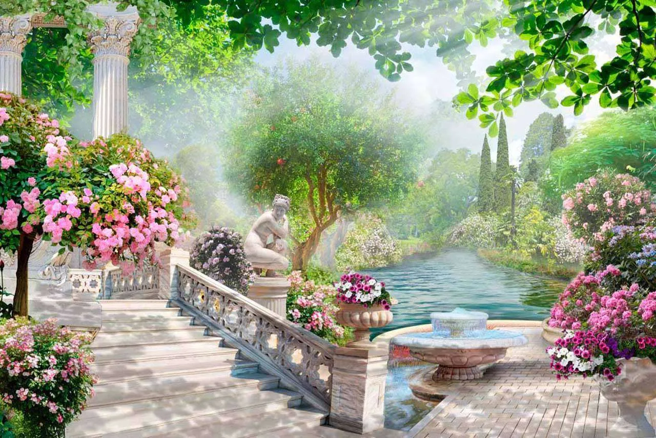 Фотообои в интерьере мостик в парке у пруда  7-023 фото