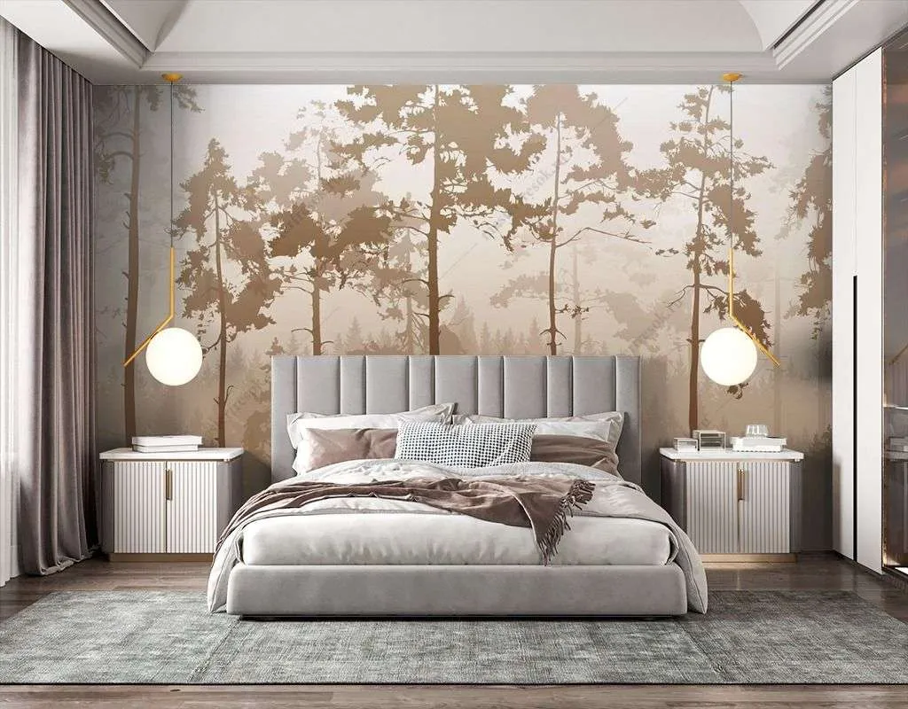 Фотообои в интерьере силуэт леса  14-608 фото