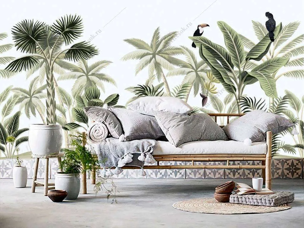 Фотообои в интерьере яркие тропики  12-650 фото