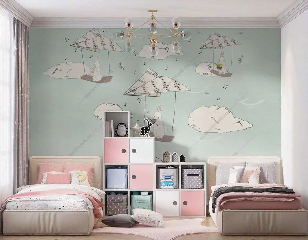 Фотообои в интерьере музыкальные зайчата  14-606 фото