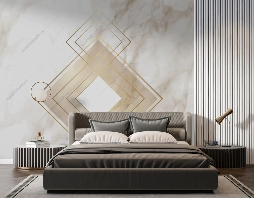 Фотообои в интерьере золотой ромб на мраморе  9-1495 фото