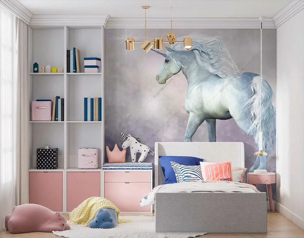 Фотообои в интерьере белый единорог  14-548 фото